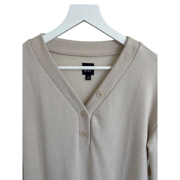 Gap Marled Henley V-Neck Top Oyster Beige - Picture 2 of 4